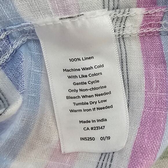 Talbots Striped Long Sleeve Linen Top Womens Petite Large PL - Picture 4 of 4